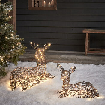 Studley Rattan Resting Doe And Fawn Light Up Reindeer, 2 of 3