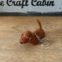 Needle Felted Handmade Tiny Dachshund Keyring/Black And Tan/Chocolate And Tan/Red, thumbnail 4 of 12