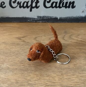 Needle Felted Handmade Tiny Dachshund Keyring/Black And Tan/Chocolate And Tan/Red, 4 of 12