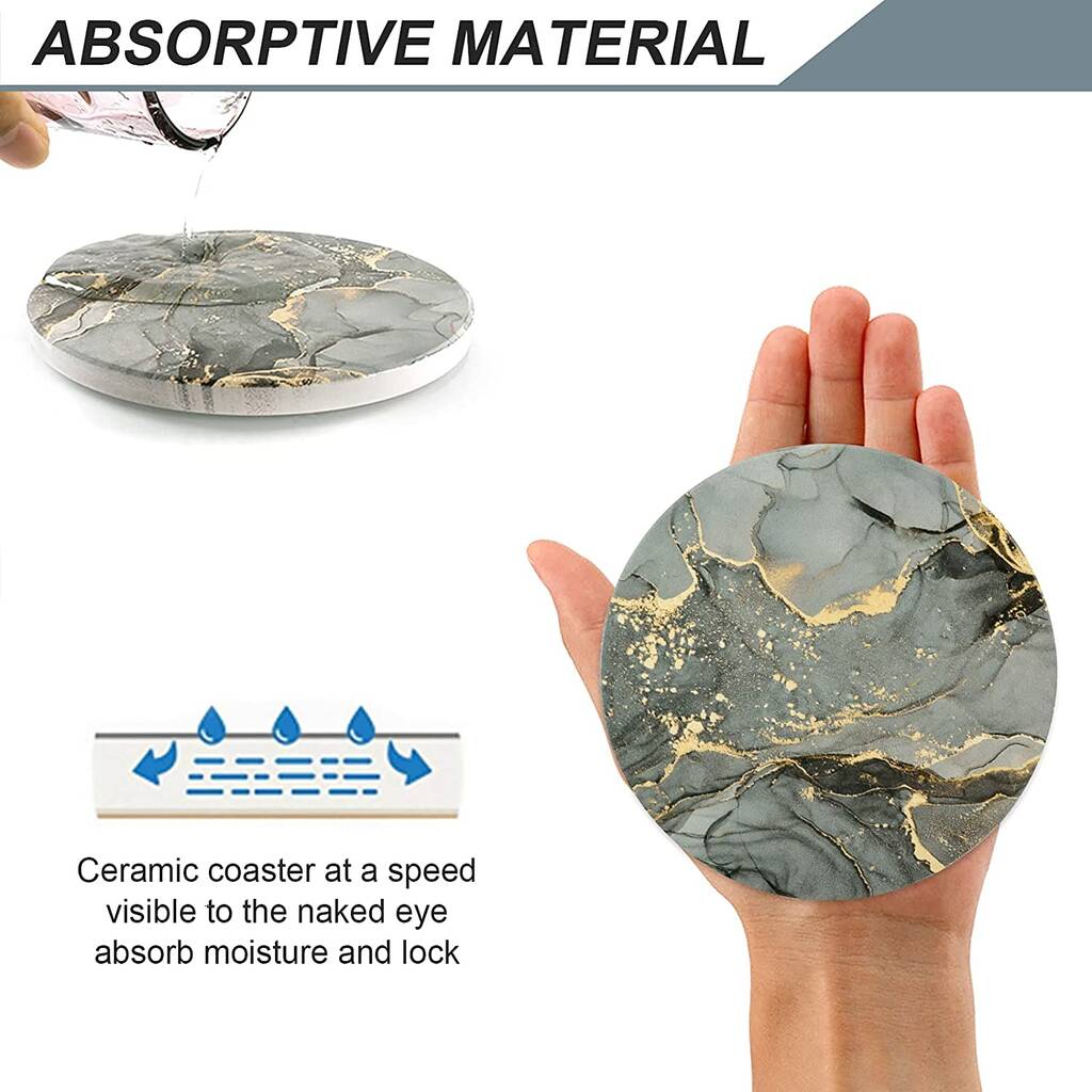 Pack Of Four Grey Gold Marbled Ceramic Coasters By Momentum