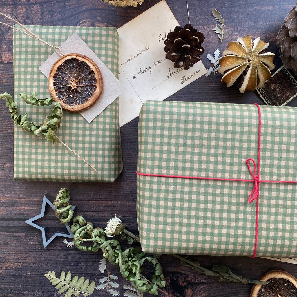 Green Gingham Paper Fibre Wrapping Paper, 1 of 12
