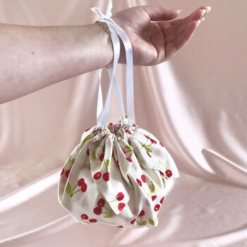Cherry Print Silk Mitzi Puff Bag, 3 of 6