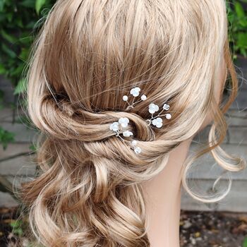 White Floral Bridal Hair Pins Set Of Three, 10 of 12