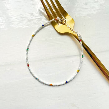 White Colourful Beaded Anklet, 5 of 7