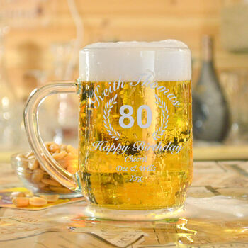 Engraved 80th Birthday Glass Tankard In Box, 2 of 5