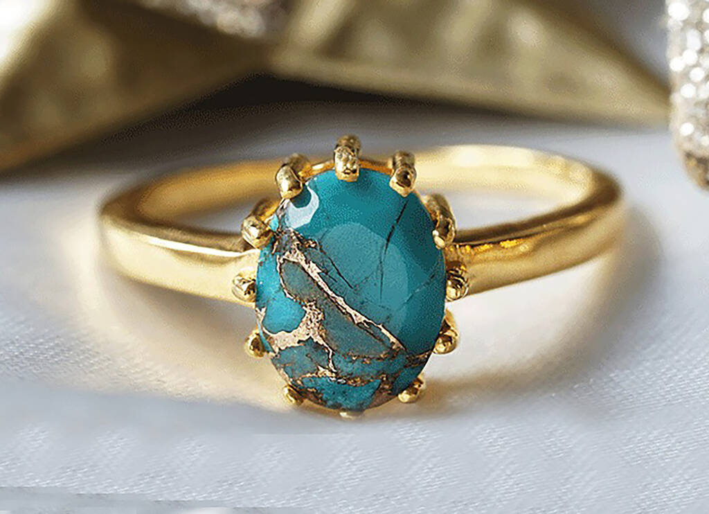 Copper Turquoise Oval Cut Gold Ring, 1 of 10
