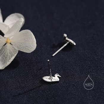 Mismatched Chicken And Duck Stud Earrings In Sterling Silver, 3 of 12