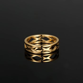 Gold Plated Hollow Patterned Steel Band Ring For Men, 7 of 12
