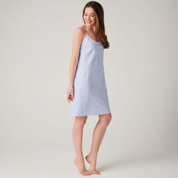 Women's 'Breezy Blue' Satin Stripe Cotton Strappy Nightdress, 2 of 4