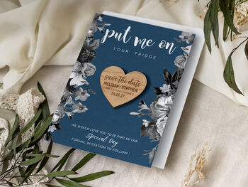 Save The Date Magnet With A Navy Blue Floral Card, 4 of 8