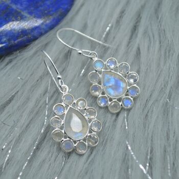 Floral Rainbow Moonstone Earrings: Silver Or Gold, 11 of 11