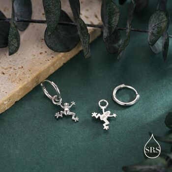 Sterling Silver Frog Huggie Hoop Earrings, 3 of 10