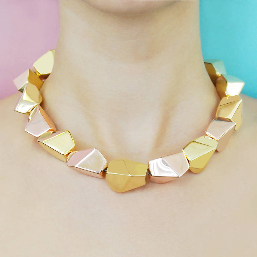 Mixed Metal Plated Gold Silver Rock Necklace By Otis Jaxon