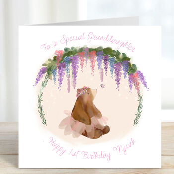 Granddaughter 1st Birthday Personalised Princess Bear Card, 2 of 2
