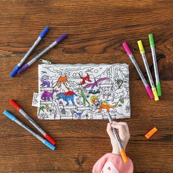 Dinosaur Pencil Case Kit + 10 Pens, Colour And Learn, 2 of 7
