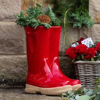 Personalised Large Red Welly Boots Planter, 8 of 11