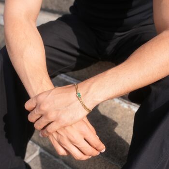 Silver Opal Gemstone Cuban Chain Bracelet For Men, 3 of 12