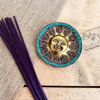 Smiling Gold Sun Incense Stick Holder Ash Catcher, 3 of 8