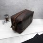 Men's Brown Leather Travel Toiletry Wash Bag, thumbnail 2 of 4