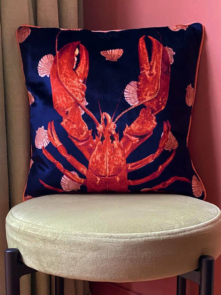 Lobster Velvet Cushion