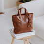 Leather Shoulder Bag With Tassel, Tan, thumbnail 2 of 6