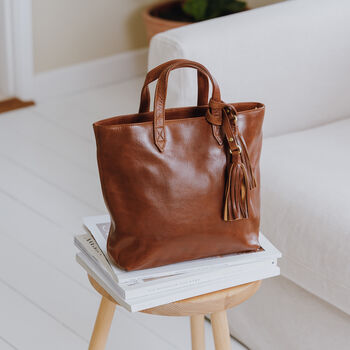Leather Shoulder Bag With Tassel, Tan, 2 of 6