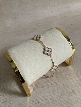 White 18 K Gold Plated Clover Flower Bracelet, 2 of 7
