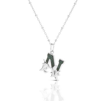 Solid Silver N Initial Necklace With Green Marble, 2 of 6