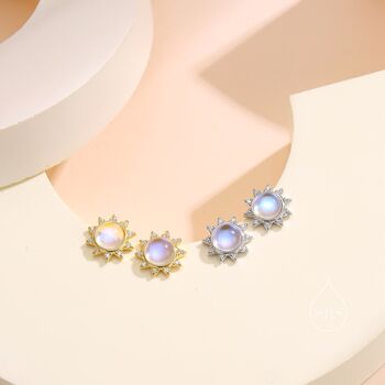Sterling Silver Moonstone And Cz Sun Stud Earrings, 6 of 11