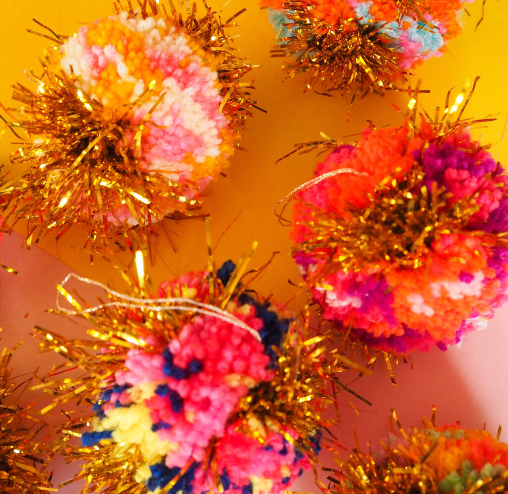 Pom Pom Tinsel Christmas Tree Baubles By Fat Pom Poms