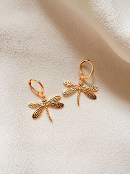 Dragonfly Huggie Hoop Earrings, 2 of 3