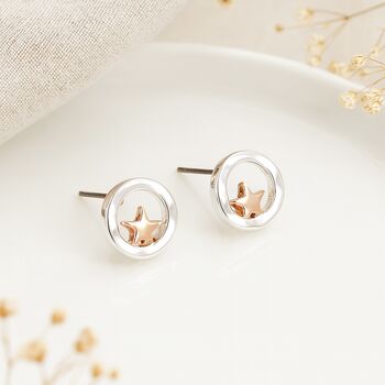 Silver And Rose Gold Halo Star Stud Earrings – 10mm, 6 of 6