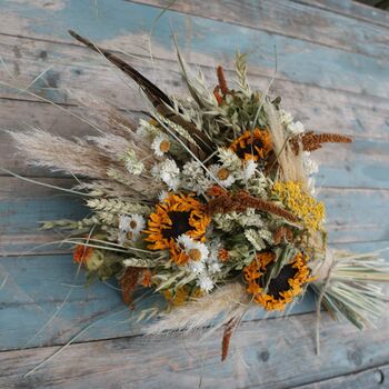 Sunflower Prairie Pampas Dried Flower Wedding Bouquet, 2 of 4