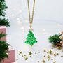 Glass Christmas Tree Necklace With Gold Star Detail, thumbnail 2 of 5