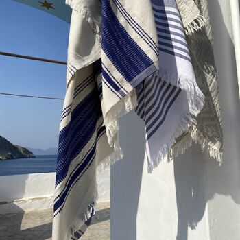Riviera Striped Peshtemal Towel Ocean Blue, 5 of 11