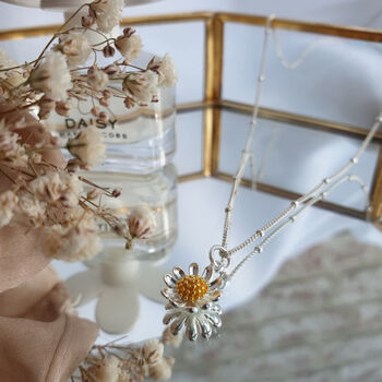 Sterling Silver Personalised Daisy Flower Pendant Two Tone Necklace, 7 of 9