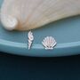 Sterling Silver Mismatched Tiny Seashell Stud Earrings, thumbnail 1 of 11