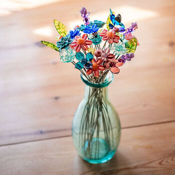 Hummingbird Bouquet In Recycled Glass Vase, 3 of 8