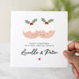 Personalised Christmas Pudding Couple Christmas Card, thumbnail 1 of 3
