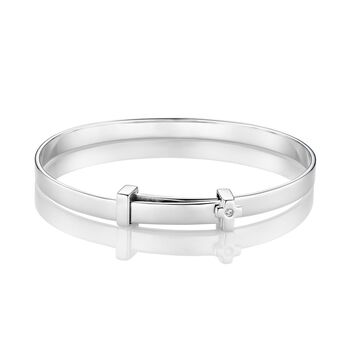 Personalised Sterling Silver My First Diamond Christening Cross Baby Bangle, 2 of 5
