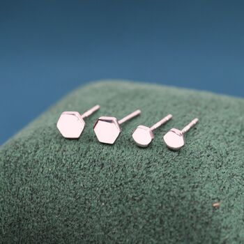 Tiny Hexagon Stud Earrings In Sterling Silver, 4 of 10