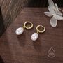 Oval Pearl With Skinny Hammered Hoop Earrings, thumbnail 3 of 9