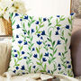 Blue Floral Cushion Cover With Green Leaves, thumbnail 2 of 3