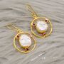 Pearl, Rhodolite Garnet Gold Earrings, thumbnail 1 of 4