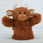 Scottish Highland Brown Cow Hand Puppet + Gift Bag, thumbnail 1 of 6