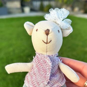 Tiny Linen Girl Bear With Flower, 3 of 4