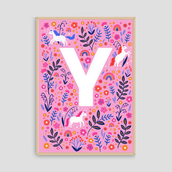 Personalised Unicorn Name Print, Girls A Z Alphabet Art, 11 of 12