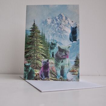 Pastel Cat In The Mountains Birthday Cats Card, 2 of 5
