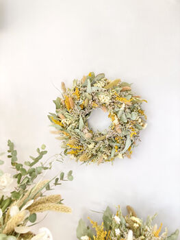 Dried Eucalyptus Wreath With Yellow Flowers, 7 of 7