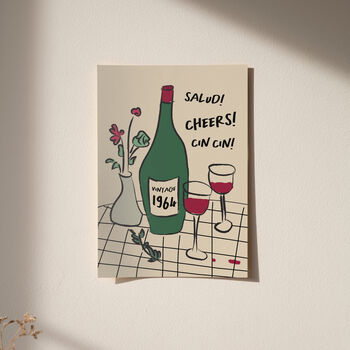 Personalised 60th Birthday Birth Year Illustrated Wine Print, 5 of 9